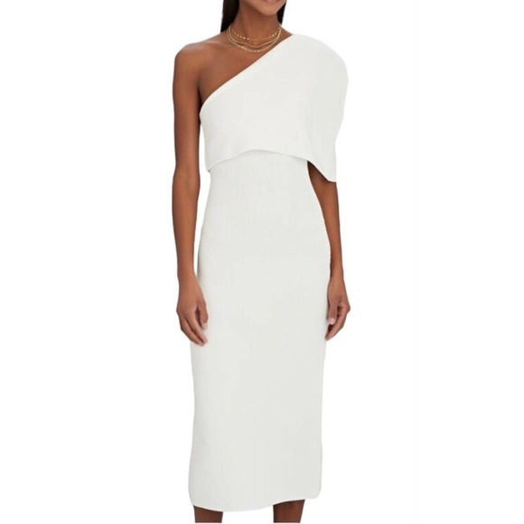 The Sei One Shoulder Cape Midi Pique Knit Sweater Dress Womens Size Medium $399 - Picture 2 of 15